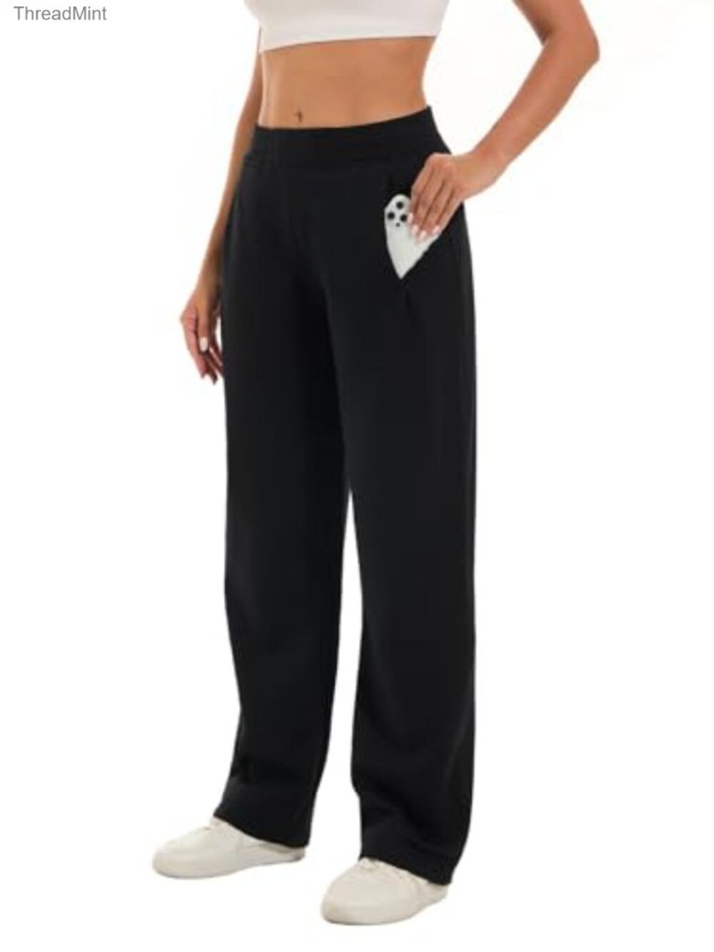 Tall Wide Leg Joggers with Pockets for Women 34 Inseam Fleece Lined - Picture 2 of 6
